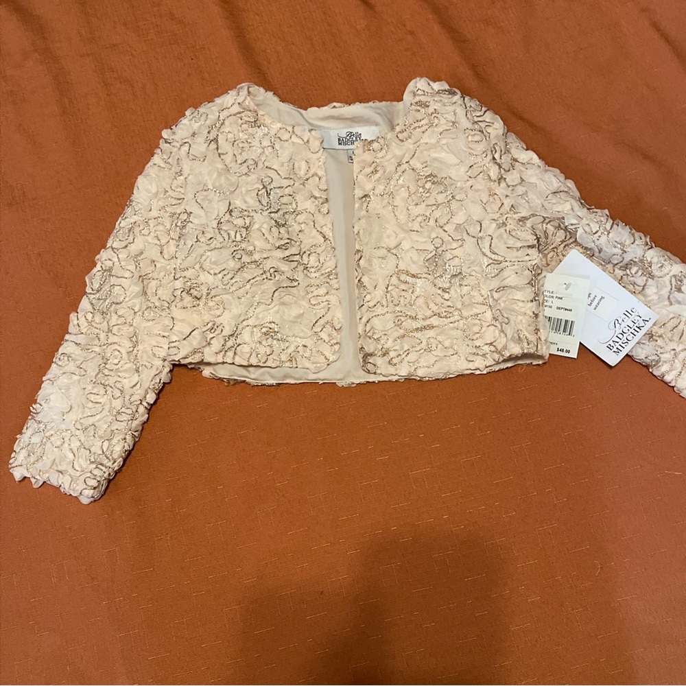 Belle Badgley Mischka Cropped Girls Jacket Size Large Light Pink